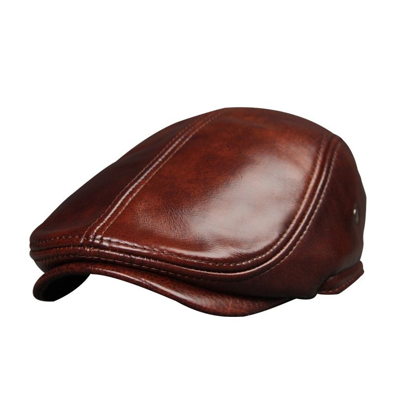Genuine Cowhide Leather Hats Men/'s Leather Cap Spring Autumn Winter Visor Caps