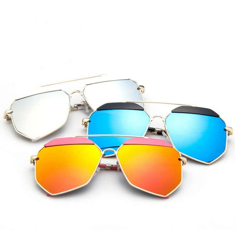 Nueva película de color reflectante de hombres y Mujeres Protección UV400 Espejo Sin Marco De Rana