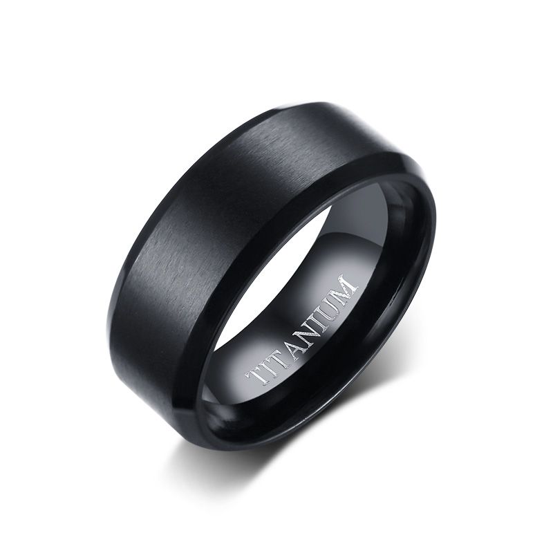 8mm Brushed Matte Black Titanium Stainless Steel Classical Simple Plain Ring Wedding Band