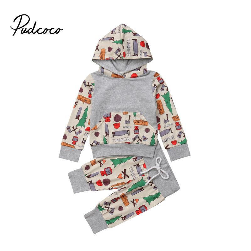 2pcs Toddler Baby Boy Girl Hooded Sweater Tops+Pants Kids Outfits Set Clothes