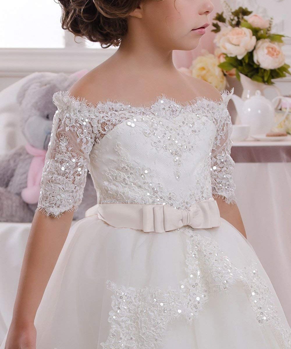 Compra Vestido De Primera Comunión Con Cuentas De Encaje Y Pedrería En  Forma De Flor De Quilate Para Ocasiones Formales Barato | Entrega Rápida Y  Calidad | Es.Dhgate