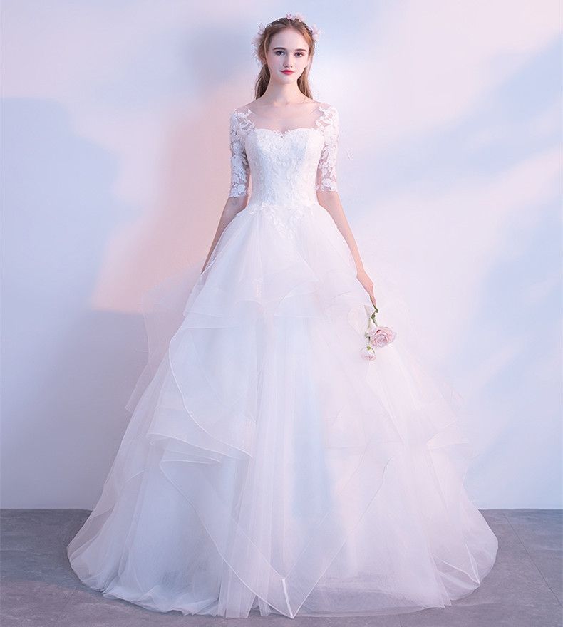 Vestidos de novia organza con volantes vestidos de novia nuevas medias mangas vestidos de novia apliques Vestidos de novia organza con volantes vestidos de novia nuevas medias mangas vestidos de novia apliques