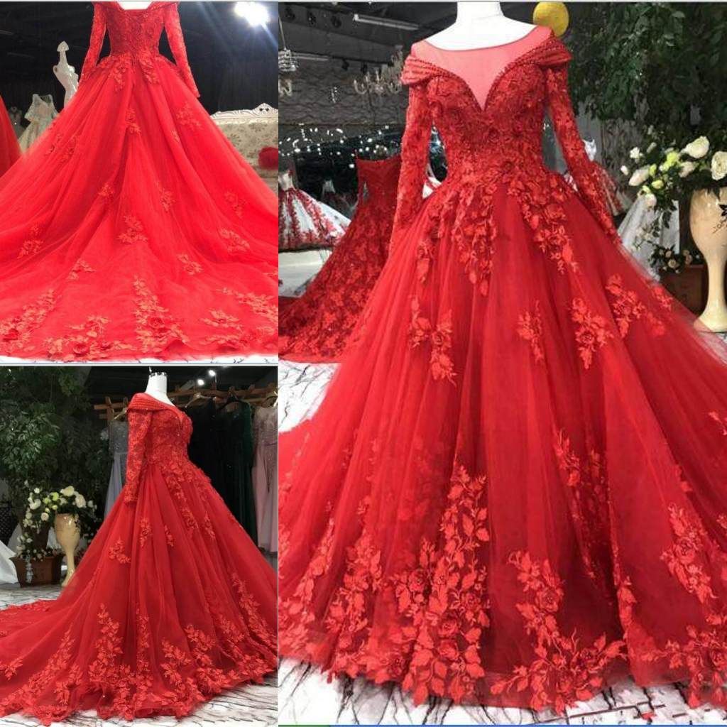 red lace quinceanera dress