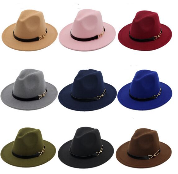 Nueva moda TOP sombreros para hombres mujeres Moda elegante Sólido fieltro Banda de de Fedora
