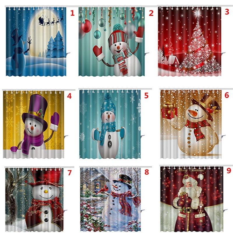 Christmas Santa Deer Gifts Store Sweater Shower Curtain Set Bathroom Decor 180cm