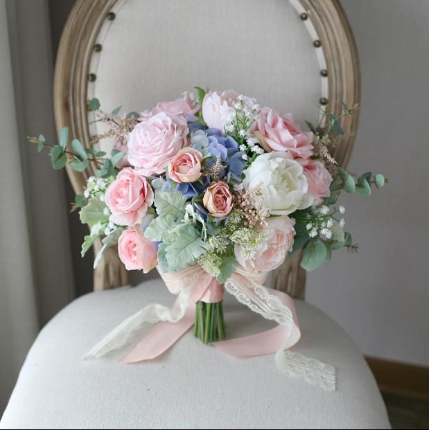 Artificial Pink Bridal Bouquet Rose Bride Real Touch Holding