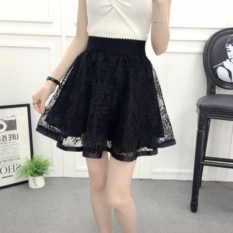 Falda corta con cintura alta y falda corta alta con encaje de gasa de