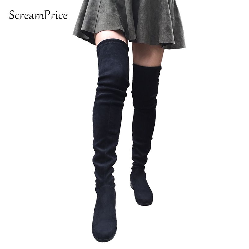 black suede over the knee thigh high flat boots