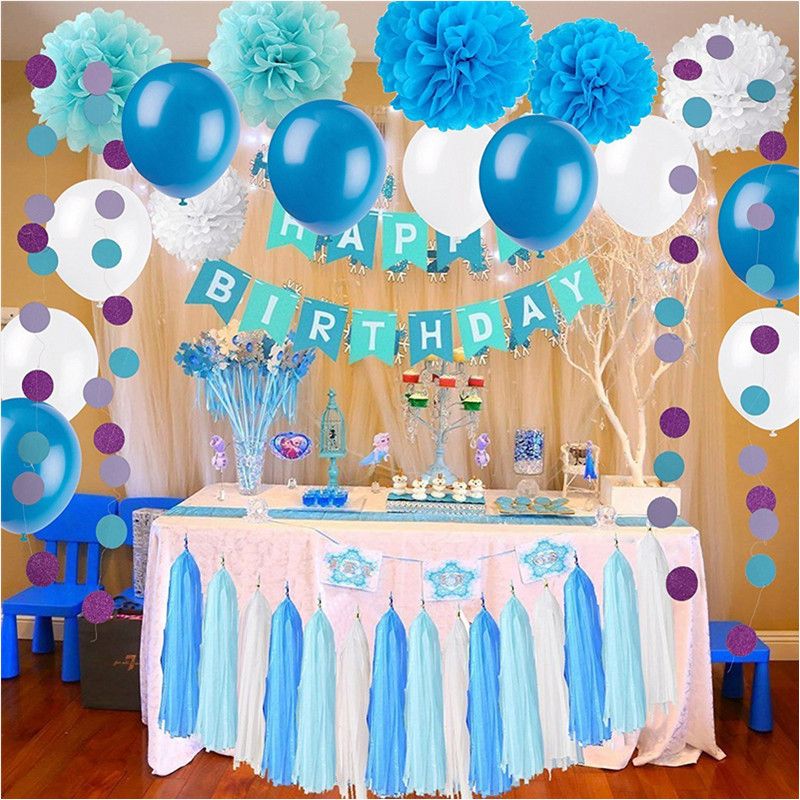 2019 Frozen Theme White And Blue Party Decorations For Girls
