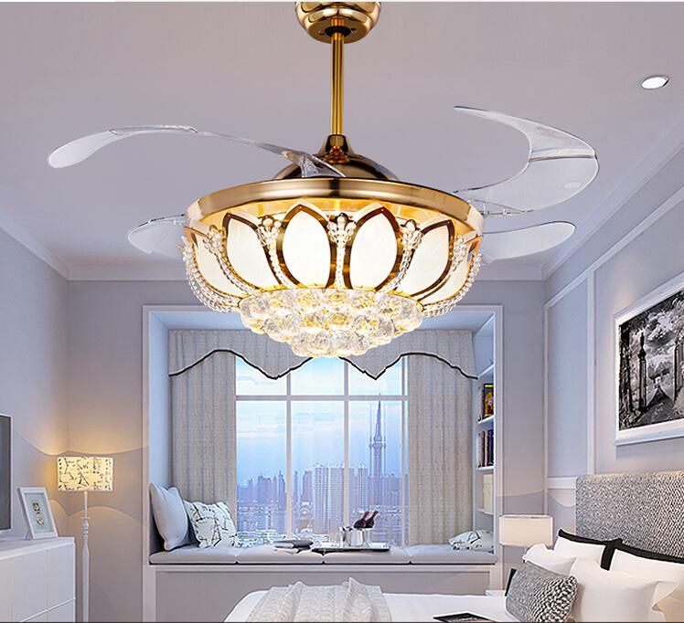 2020 42 Inch Ceiling Fan Crystal Chandelier Lotus Ceiling Light