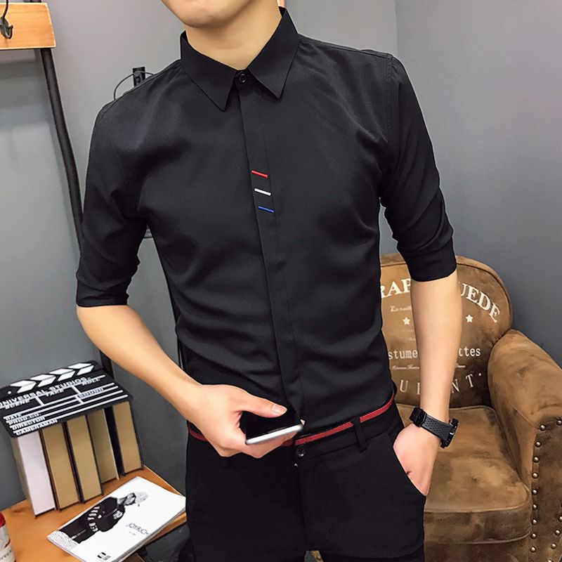 Compra Camisa Negra Negra De Manga Corta De Cinco Puntos De Verano De  Verano, Modal Sin Sudor, Cómodo Y Cercano Barato | Entrega Rápida Y Calidad  | Es.Dhgate