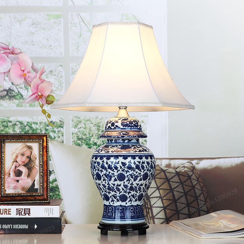 2019 Porcelain Chinese Style Table Lamp Blue White Porcelain Desk Light Vintage Home Decoration Table Lamp Bedroom Living Room Lights From