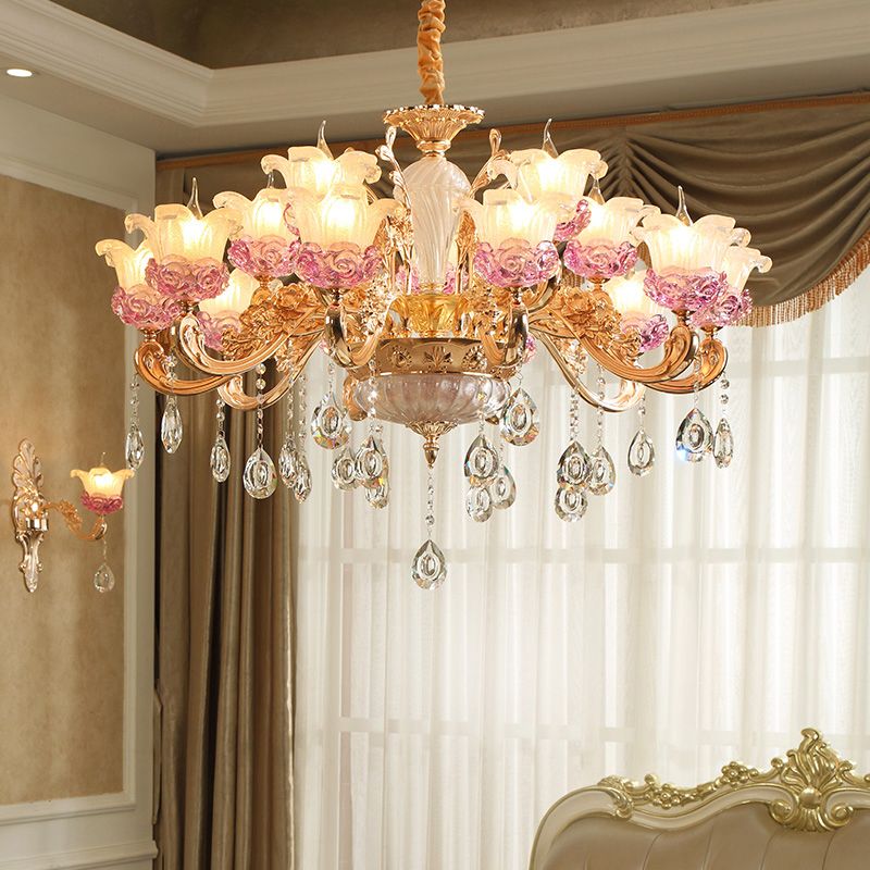 compre candelabro europeo que enciende las lamparas colgantes de cristal modernas para la sala de estar led lampara de cristal hotel oro aleacion de