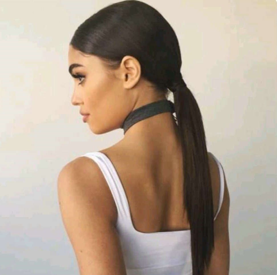 18 Straight Sleek Low Wrapped Around Black Ponytail Extension For