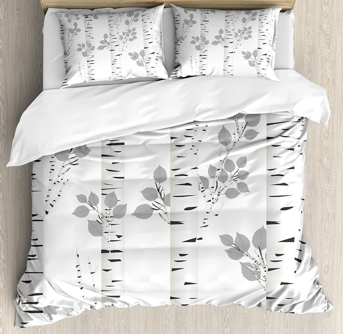 Duvet Cover Set Artistic White Branches With Leaves Autumn Nature