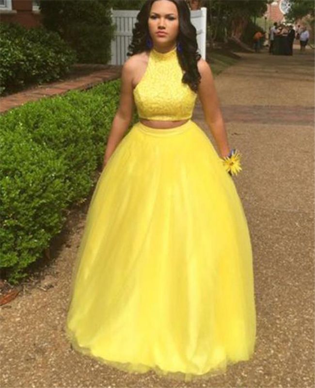 yellow 2 piece homecoming dresses