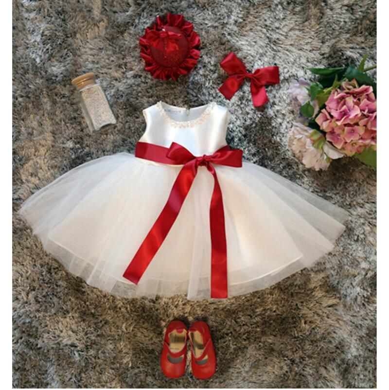 Vestido Blanco Para Niña Baptismo Ropa 1 Año Director Cumpleaños Princesa Princesa Barra De Cinta Roja Vestidos Para Niños Para Niñas Para Niñas De 14,07 € | DHgate