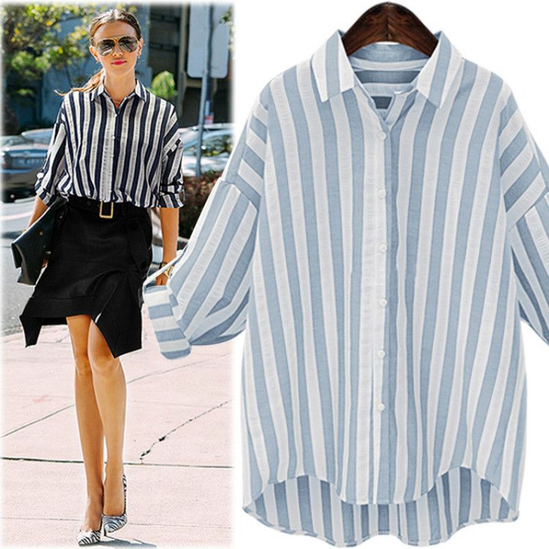 plus size blue and white striped shirt