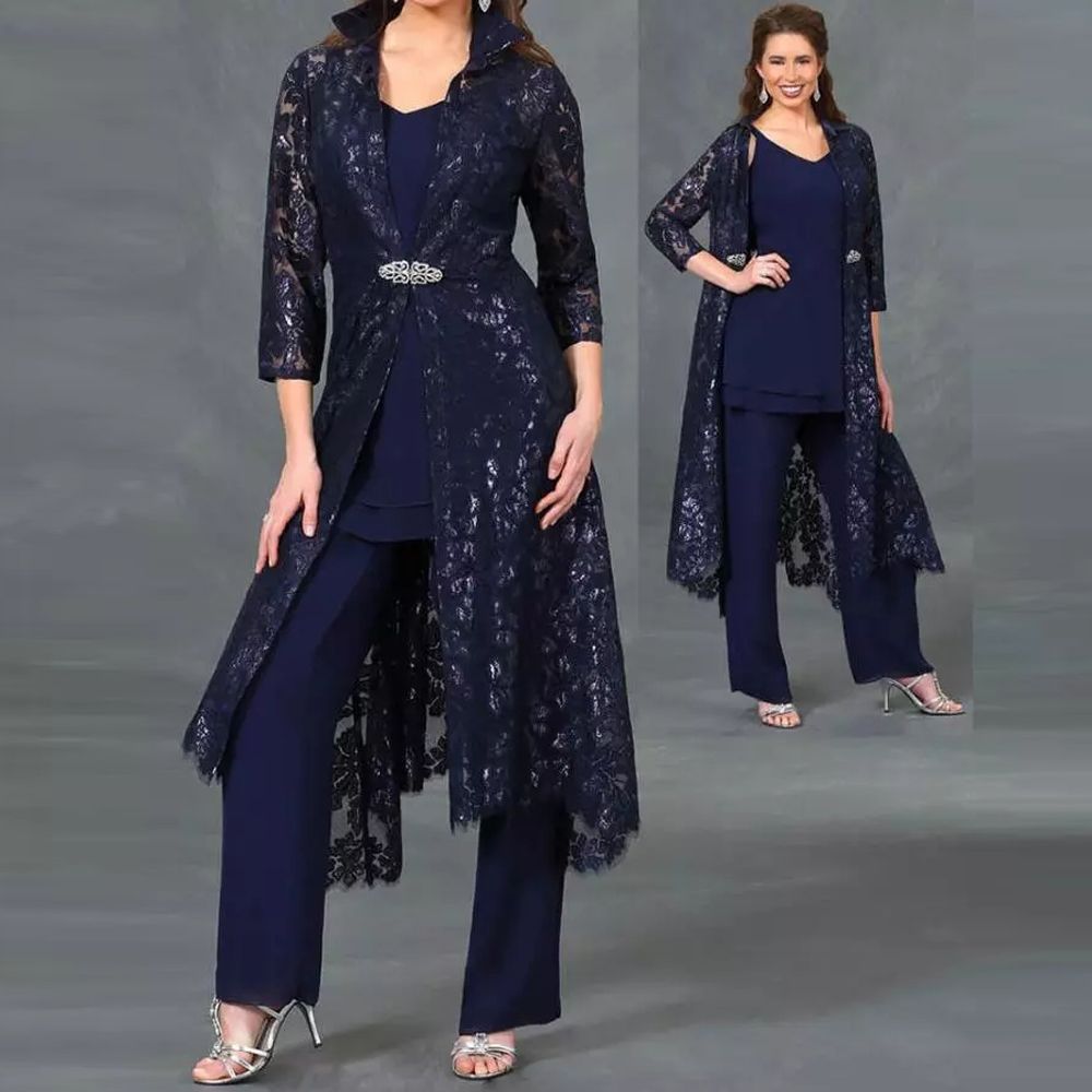 Acquistare Taglie Forti Tre Pezzi Abiti La Madre Della Sposa Scollo A V  Pizzo Paillettes Lunghezza Caviglia Giacca Abito Formale Manica A 3/4 Abito  Da Donna Economico | Consegna Veloce E Qualità | DHgate Italy