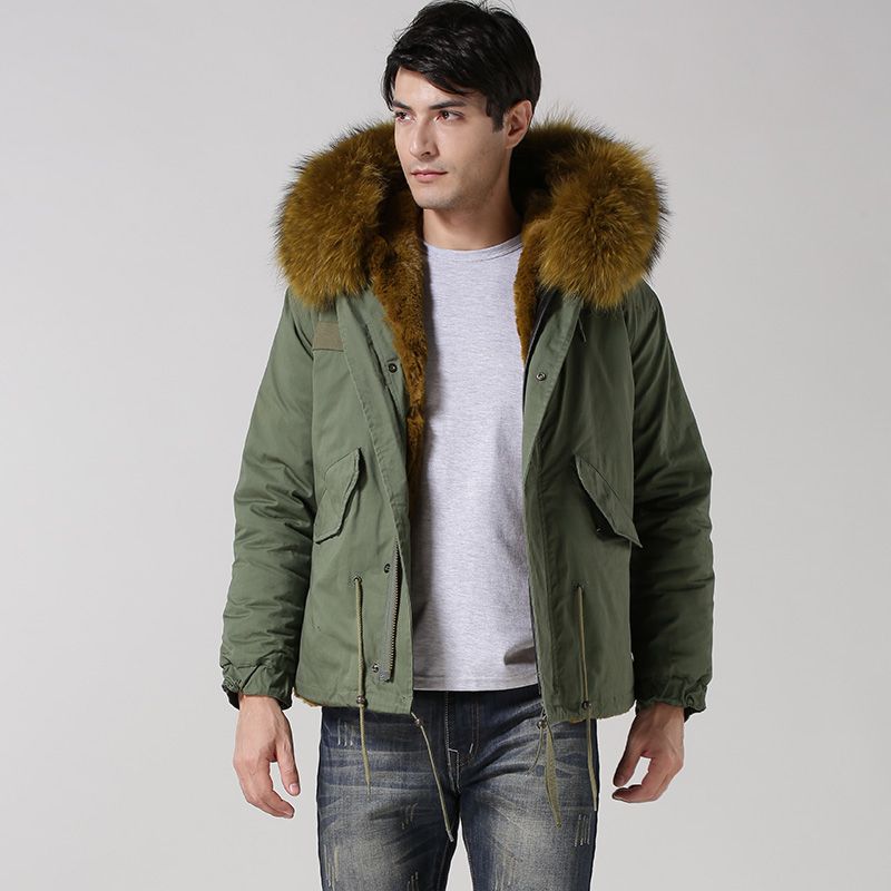 casaco com capuz de pelo masculino