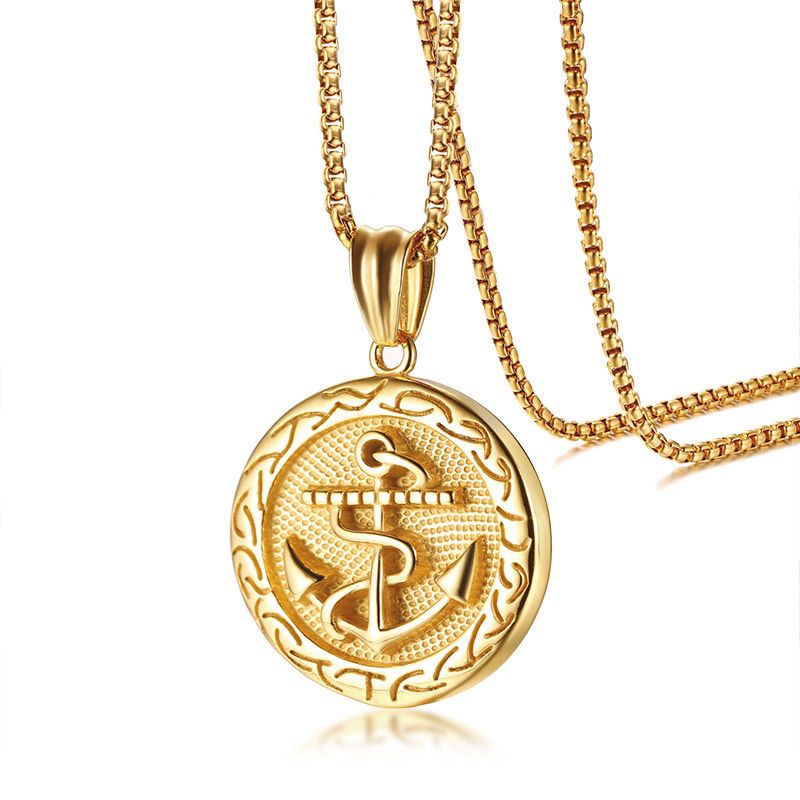 Whole Punk Mens Anchor Pendant Necklace Gold Color Stainless Steel Necklaces With Box Chain 24 Erkek Kolye Male Rock Jewelry Silver Locket Pendants For From Elva Lau 4 37 Dhgate Com - Gold Necklace With Anchor Pendant
