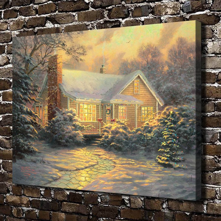 2019 Thomas Kinkade Christmas Cottage Home Decor Hd Printed