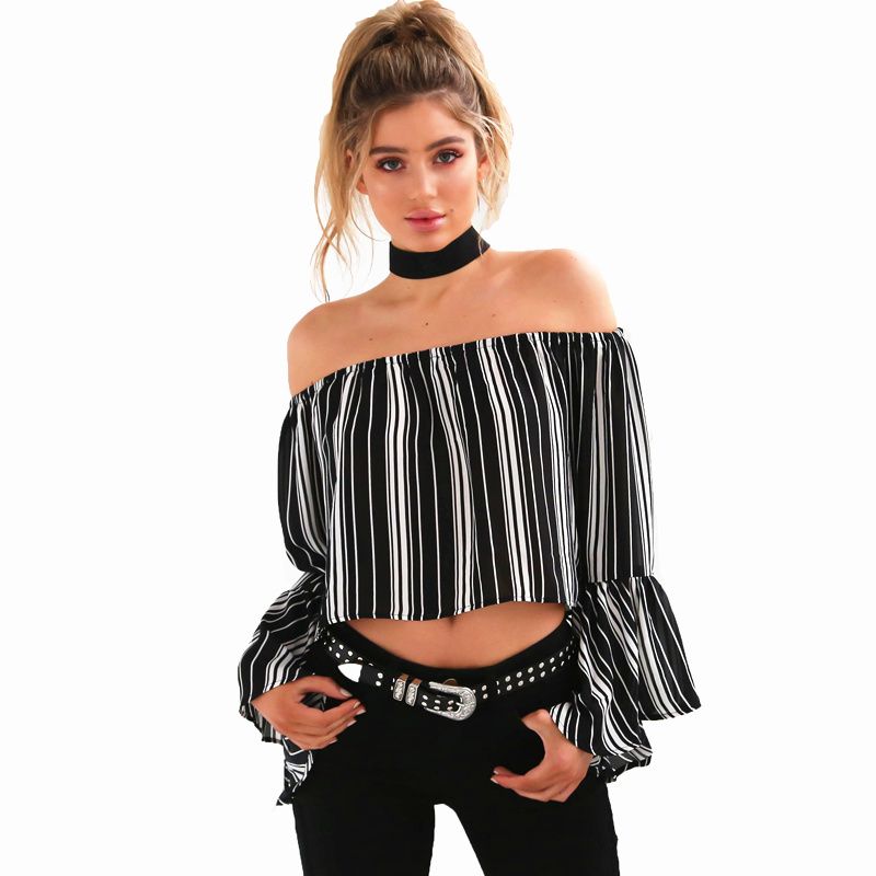Compre Colysmo Mujeres 80`S Retro Strip Print Slash Cuello Manga Larga Hombro Blusa Con Hombros Descubiertos Top GT120 A 14,21 € Del Pinkcolor | DHgate.Com
