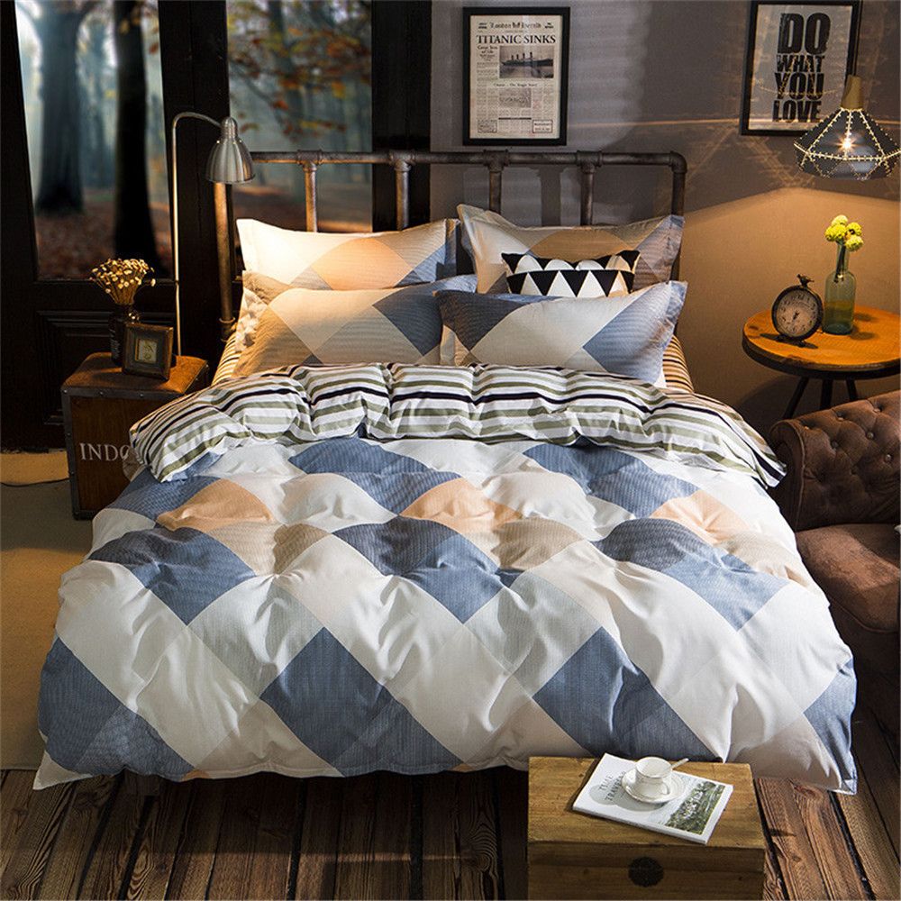 Brief Style Stripe Diamond Blue White Yellow Bedding Sets Soft