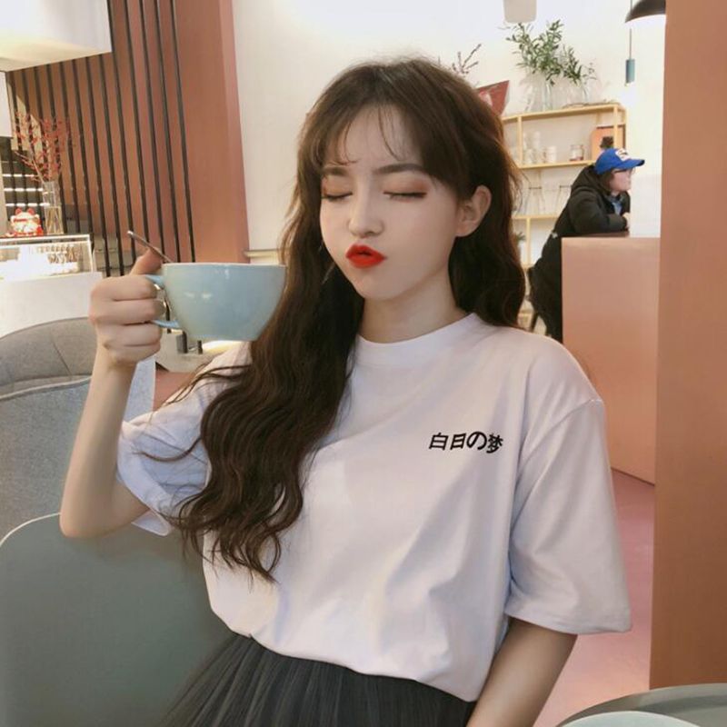 Vintage Summer Cartoon White T Shirts Women S Korean Ulzzang Words