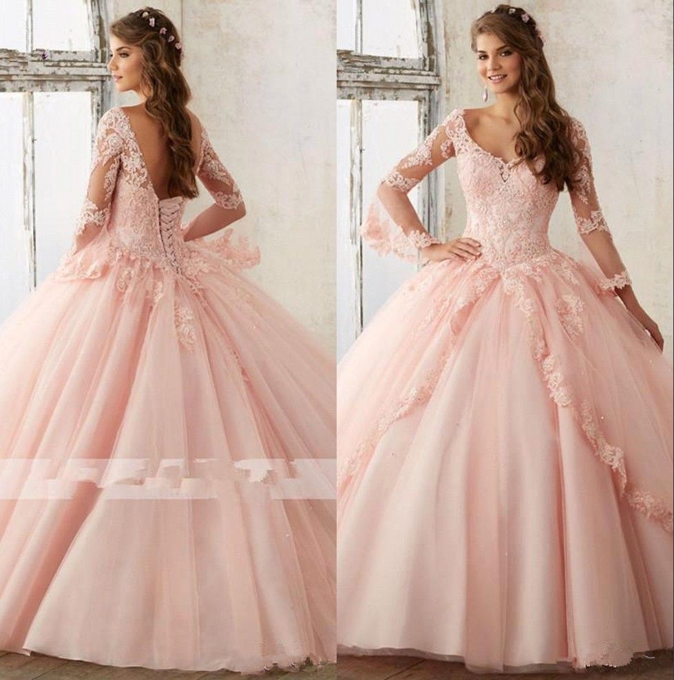 long sleeve lace quinceanera dresses