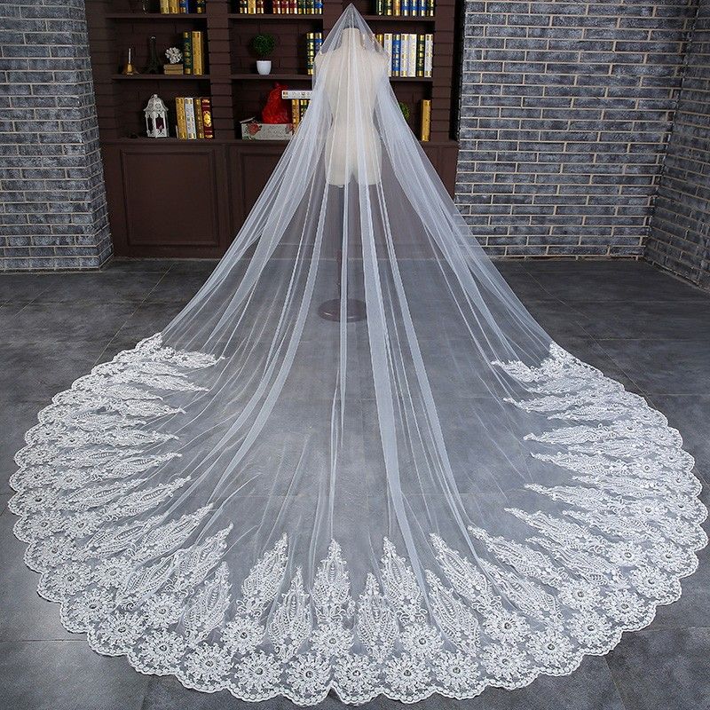 Compra 3 Metros Catedral Blanca Velos De Novia Largo Encaje Borde Velo  Nupcial Con Peine Marfil Accesorios De Boda Novia Mantilla Velo De Novia  Barato | Entrega Rápida Y Calidad | Es.Dhgate