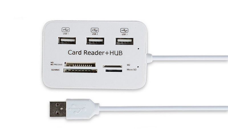 Hub USB 3.0 / 3.1 à 3 ports avec lecteur de carte, SD / SDHC / TF / MS DUO  / M2 pour Windows, Mac OS et Linux