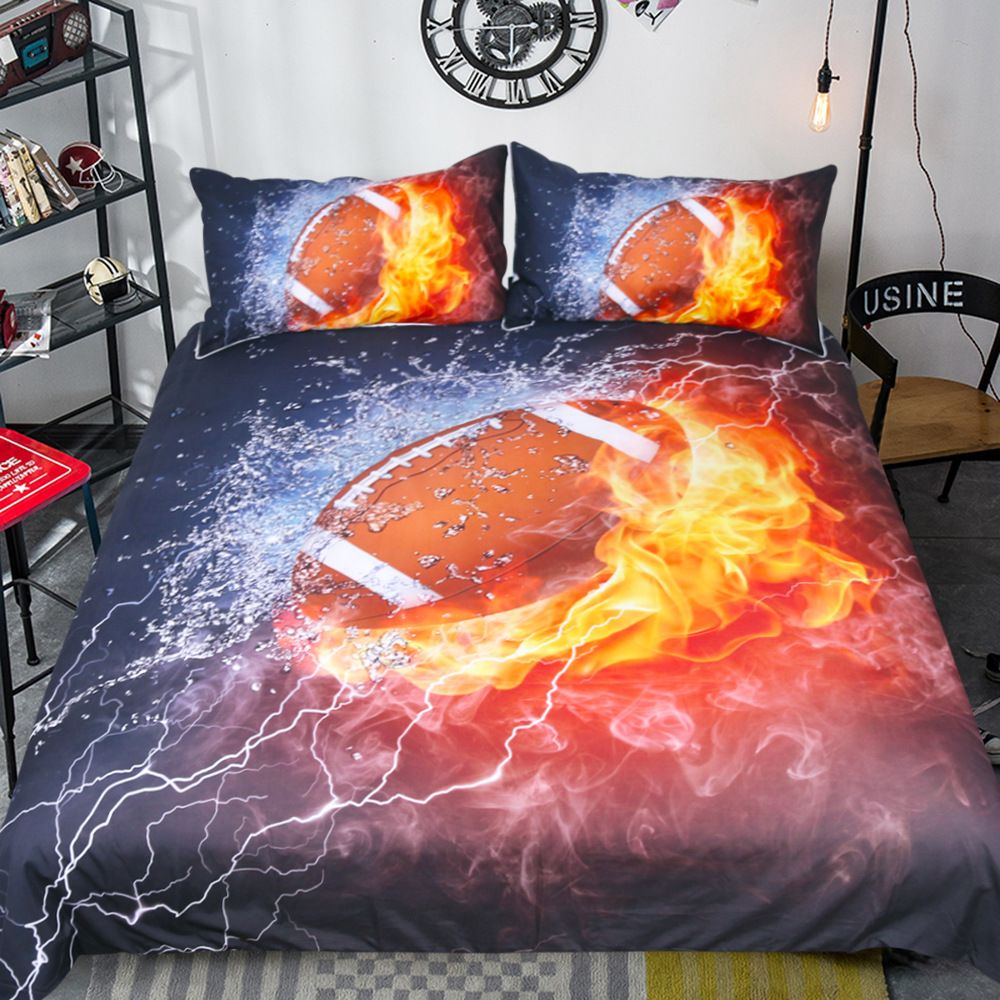 Novelty Gift Rugby Football Fire Pattern Bedding Set Duvet Quilt