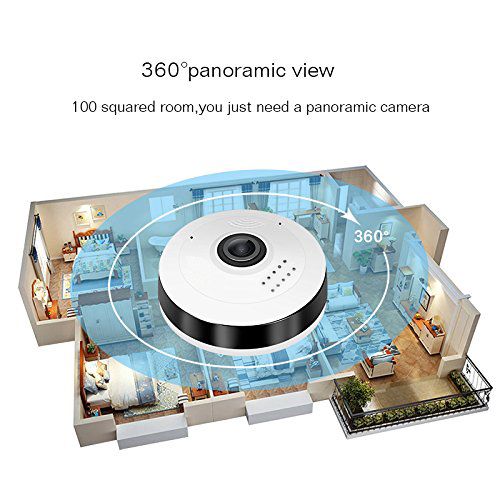 WiFi IP 360 Caméra de sécurité Panoramique Fisheye Lens pour iPhone et moniteur Android Moniteur Night Vision de la Vision Night Vision Démoculateur à distance en temps réel Accueil