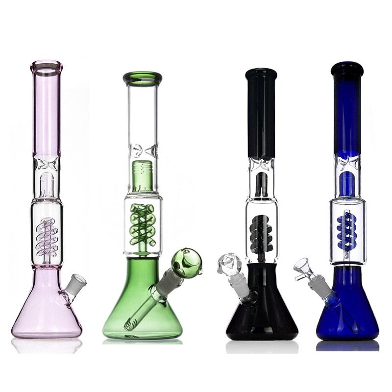 2020 Spiral Glass Bongs 16inch Glass Beaker Bong Water Pipe Multi