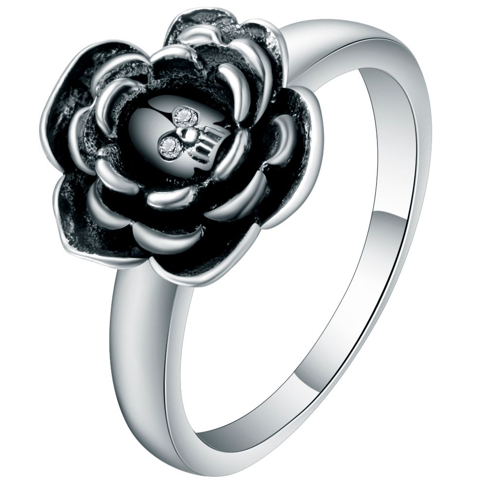 Hainon Romántico Anillos de Calaveras de Color Negro Estilo de Fiesta de Compromiso