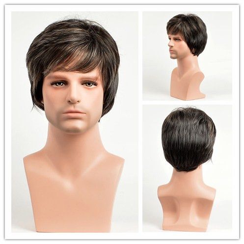 High Quality Msiwigs Straight Short Synthetic Men Wigs Heat