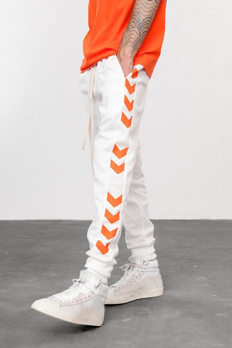 men's black track pants with white stripe