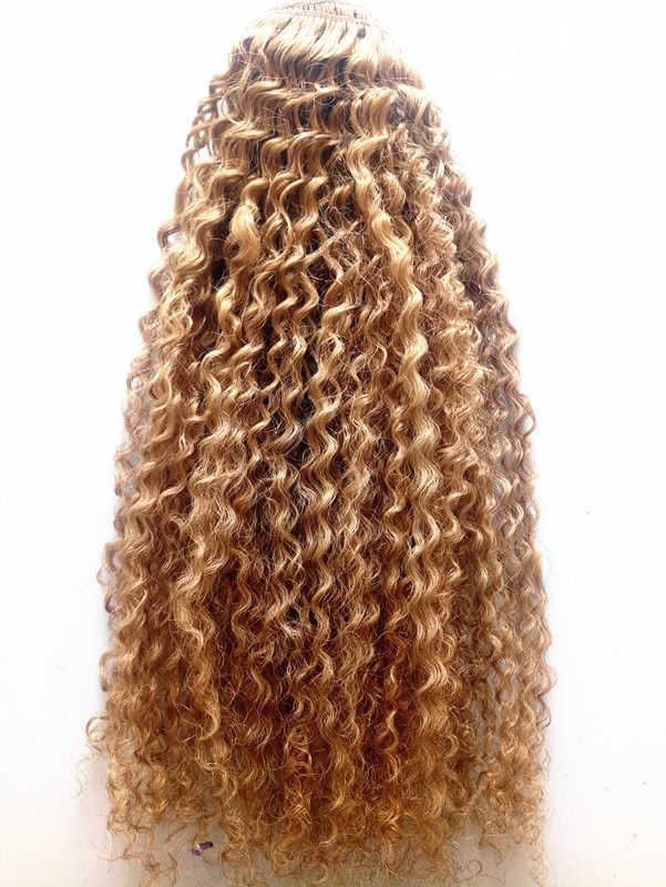 Brazilian Human Virgin Remy Dark Blonde Hair Curly Clip In Hair