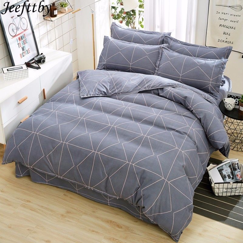 Home Textile Thicken Gray Plaid Bedding Set Queen Size Duvet Cover