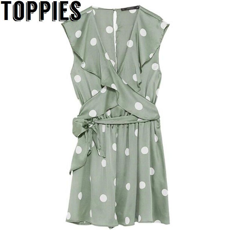 21 18 Summer Women Polka Dots Green Color Playsuit V Neck Ruffles Dots Jumpsuits For Women From Afashions 97 Dhgate Com