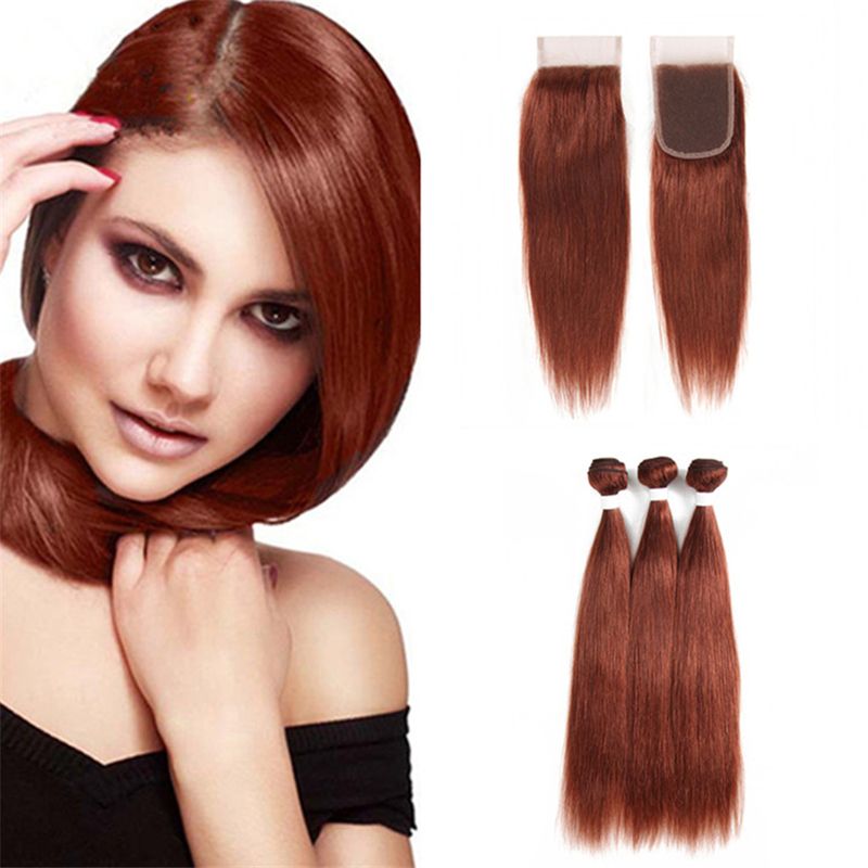 2019 Virgin Peruvian Dark Auburn Human Hair Weave Bundles With