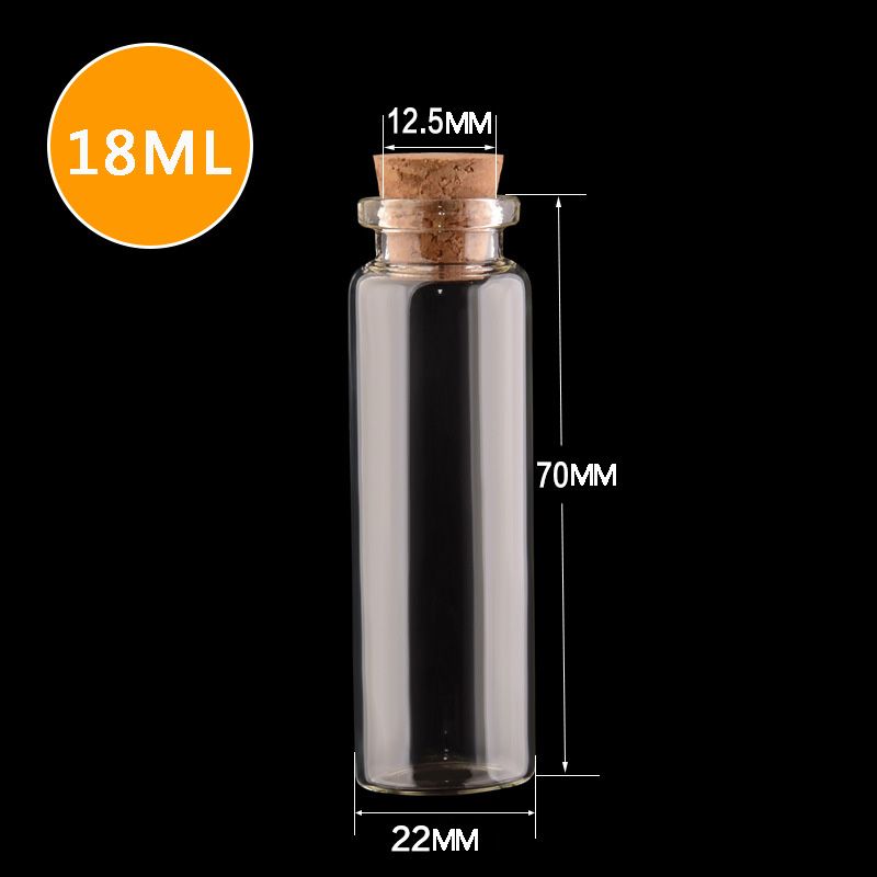 2020 18ML 22X70X12.5MM Small Mini Clear Glass Bottles Jars With Cork