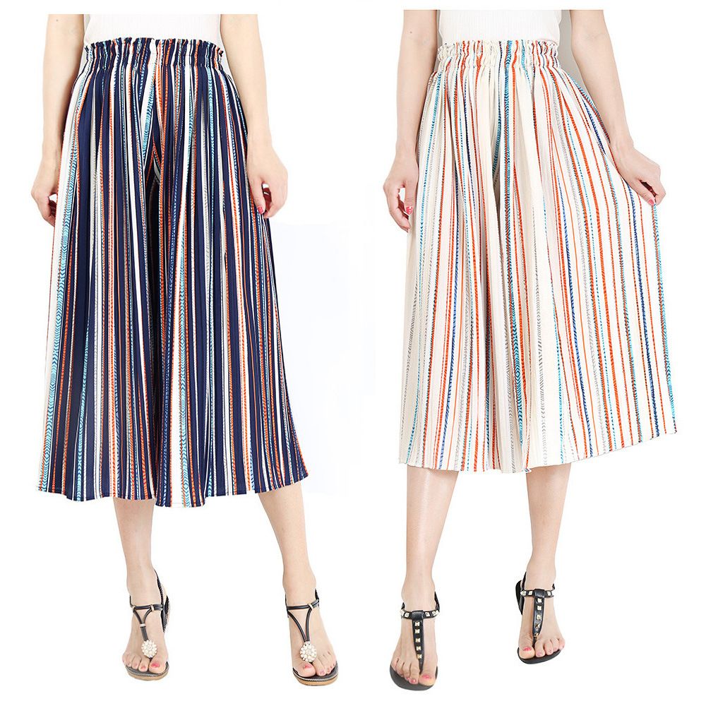 Compra Hit Color Rayas Verticales Pantalones Anchos De La Pierna De Las  Mujeres Elásticos De Cintura Alta Sueltos Pantalones Casuales Harajuku Gasa  Plisada Pantalones Barato | Entrega Rápida Y Calidad | Es.Dhgate