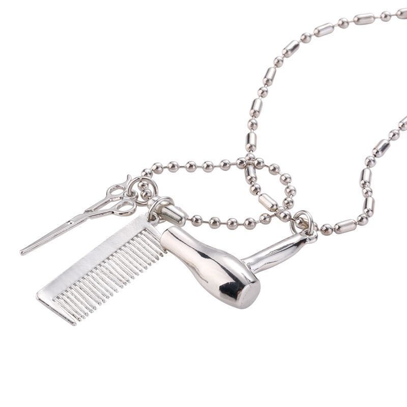 Wholesale Creative Hair Dryer Scissors Comb Pendant Necklace Men
