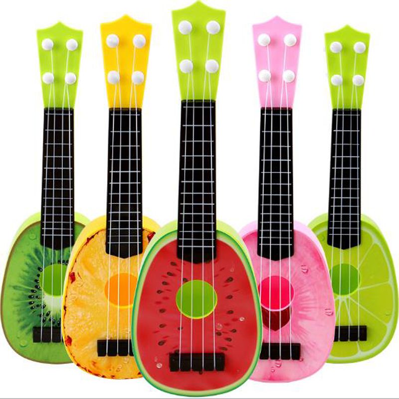 Ukulélé jouet pour enfants Mycreator enfant Mini Fruits Instrument de musique Fun Educational Learn 4 cordes Guitare Ukulélé Xylophone Jouets Cadeau citron 