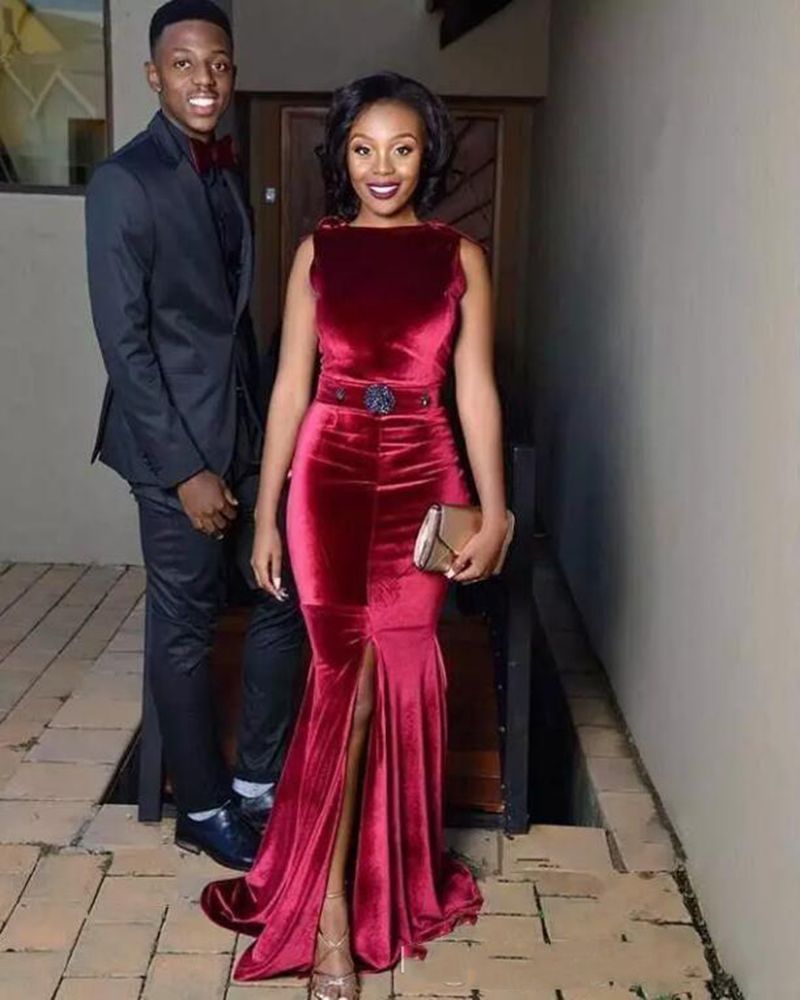 burgundy velvet mermaid prom dress