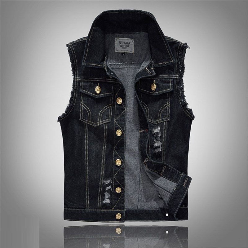 Compra Chalecos De Hombre Jeans Negros Para Hombres 48 Barato | Entrega  Rápida Y Calidad | Es.Dhgate