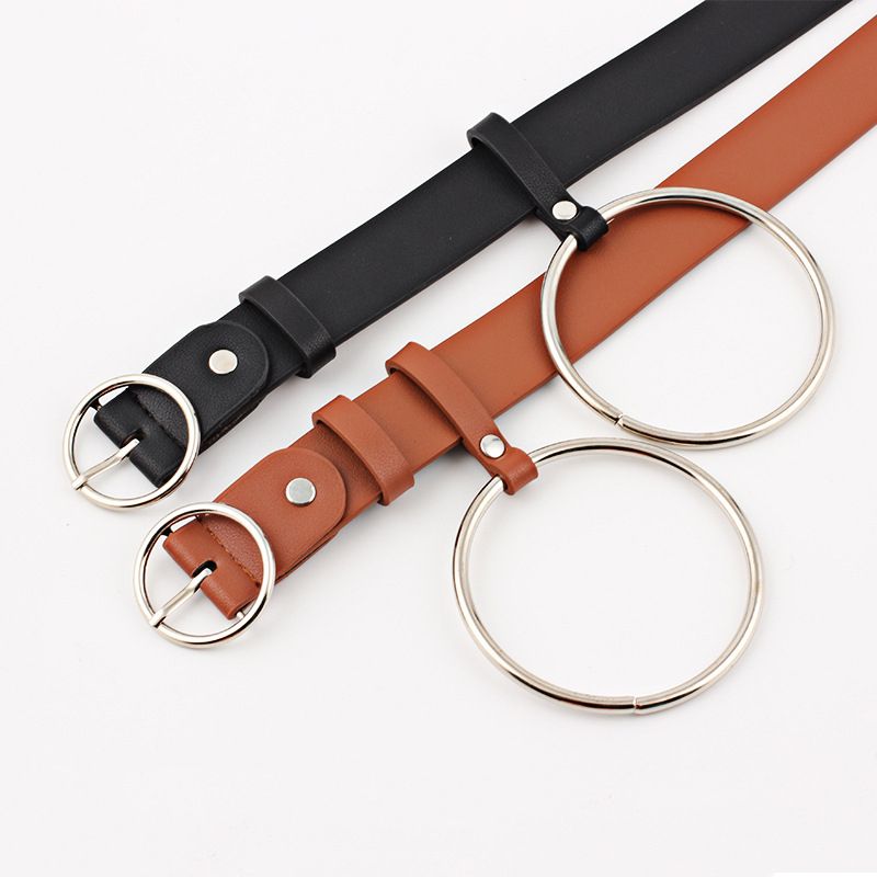 The new ladys leather belt is decorated with fashionable pin straps.