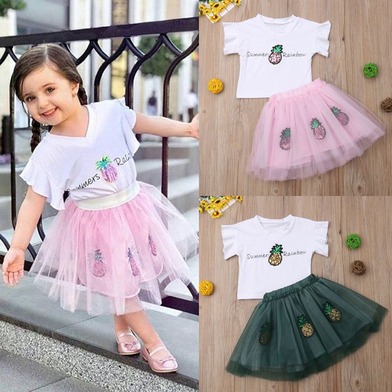 Newborn Kids Baby Girls Clothes Ruffle Tops T Shirts Floral Skirt Outfits Set CA